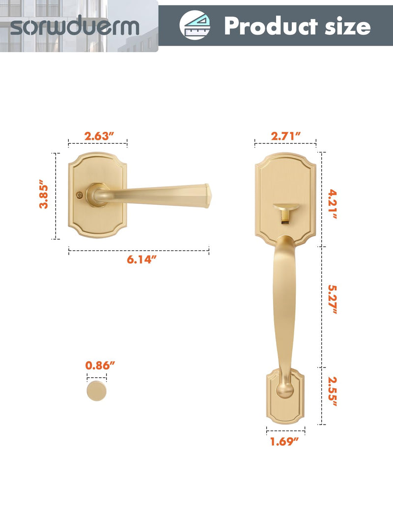 1 Pack Gold Front Door Handles Reversible Lever Entry No Lock Handleset Brushed Brass Entry Way Door Handle Satin Brass 1