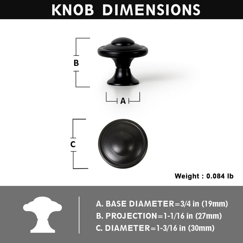 Set of 12 Matte Black Cabinet Knobs with Layered Concentric Ring Design – Modern Decorative Handles for Classic and Contemporary Style Kitchen Drawer