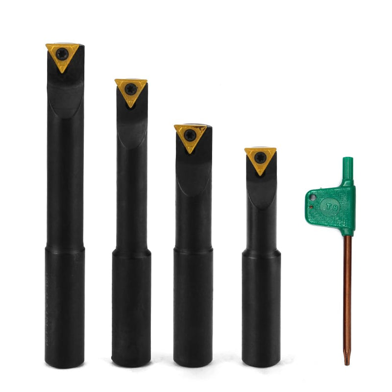 4 Pcs 1/2" Round Shank Indexable Boring Bar Set with TCMT21.51 TCMT110204 Indexable Carbide Inserts, 90 Degree