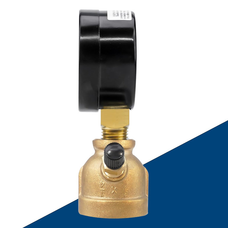 0-30 Psi Gas Pressure Test Gauge, 2" Dial Size, 3/4" FNPT Connection, Brass Valve, Forged Brass Bell Shape Body Assembly 0-30 psi