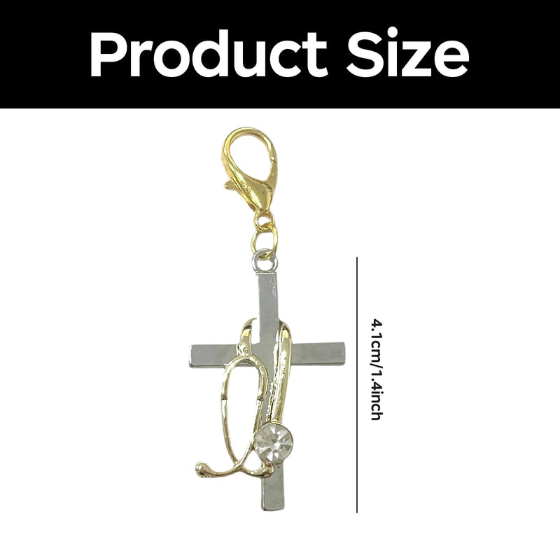 Cross Stethoscope Charm Nurse Badge Buddy, Gold Christian Badge Reel Charms, Nurse Badge Reel Accessories, Student Nurse Badge Buddy for Women Medical RN LPN Graduation Appreciation Gifts