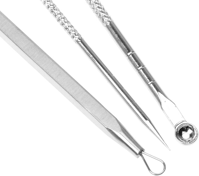 Stainless Steel Blackhead Extractor Kit Acne and Blackhead Removal Tool Set of 3 for Whiteheads, Blackheads, Scars and More - Professional and Personal Use (Silver) - NewNest Australia