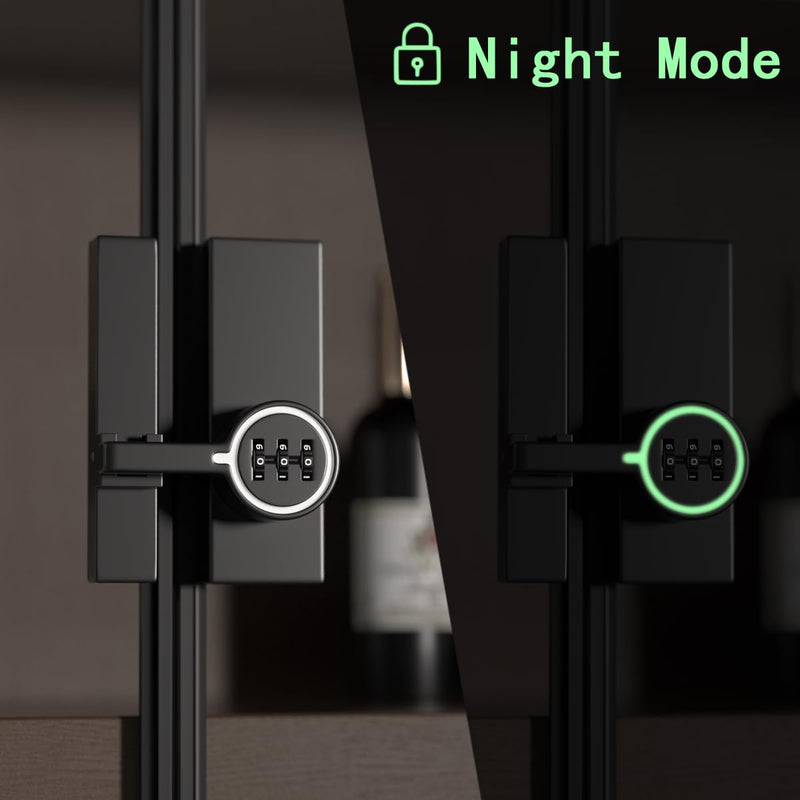 Mechanical Password Lock for Barn Doors, 3-Digit Combination Flip Latch, Keyless Entry to Protect Privacy - Suitable for Windows, Cabinets, Bathroom, and Sliding Doors (2, Black (Luminous)) Black (Luminous) 2