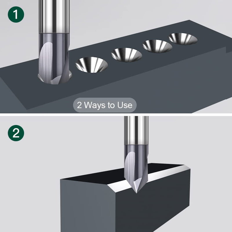 ASNOMY 4Pcs Carbide Chamfer End Mill V Groove Router Bit 60 Degree and 90 Degree, 3 Flutes CNC Milling Cutter V Bits for Carving and Engraving 4 5/32" & 1/4", 60 & 90 Degree