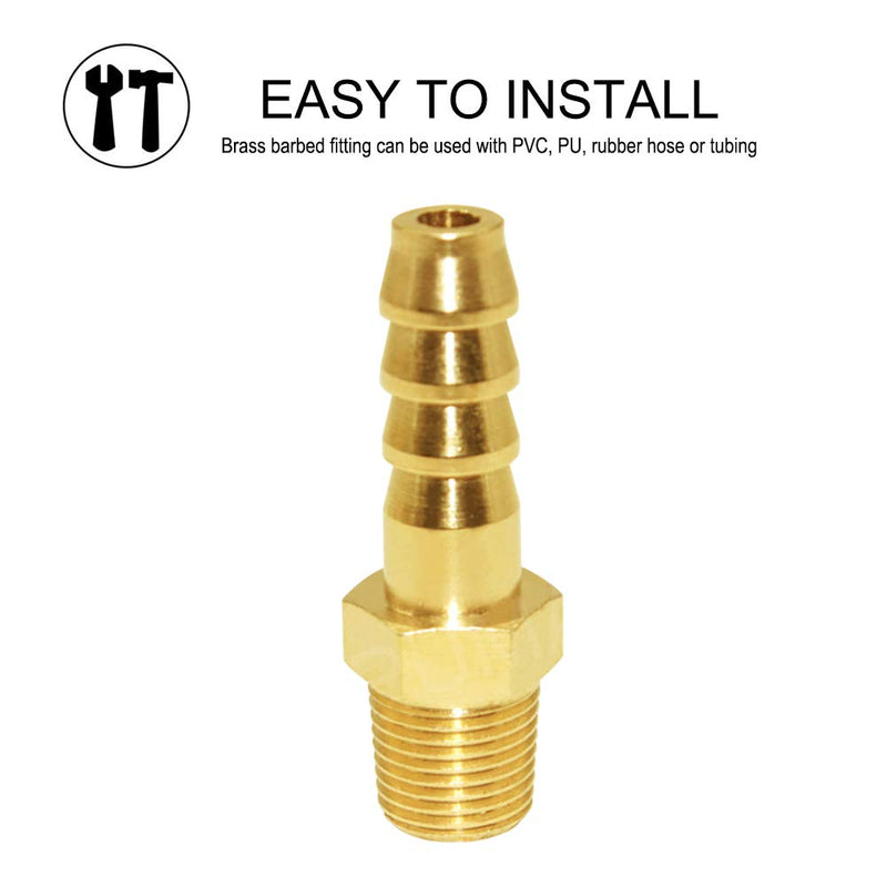 JoyTube 5 Pcs Hose Barb Fittings 1/8" Barb to 1/8" NPT Male Thread Brass Metals Adapter Connector 1/8"Barb x 1/8"NPT