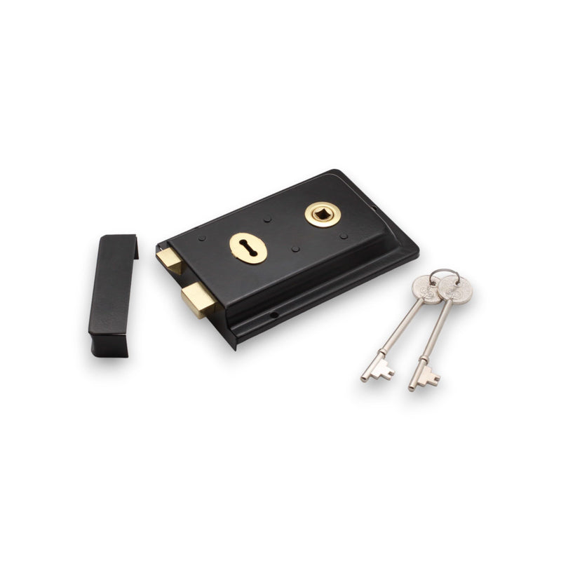 Infinity Decor Fluted Epoxy Black Rim Lock Latch Set – Traditional Cast Iron Locks Security for Garden Gates and External Sheds Doors