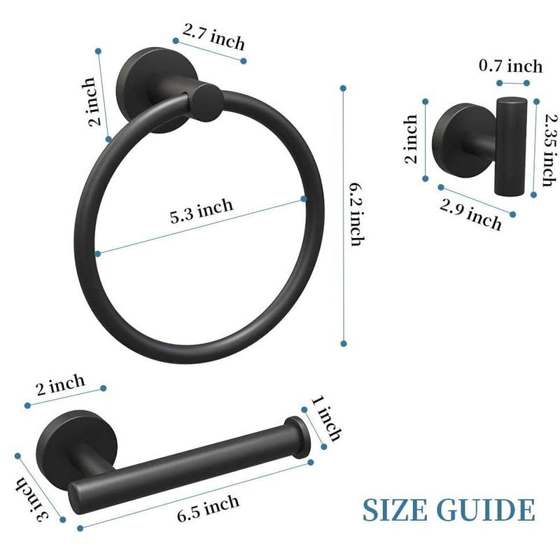3 Pieces Bathroom Kit Accessories Set Restroom Towel Holder Toilet Paper Holder and Hook Set SUS 304 Stainless Steel Bathroom Hardware Set (Matte Black)