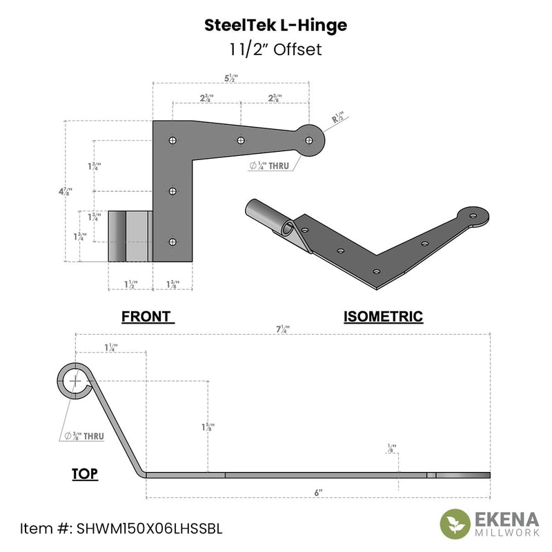 SteelTek L-Hinge with 1 1/2" Offset (Sold as Pair), 304 Stainless Steel, Powder Coated Black