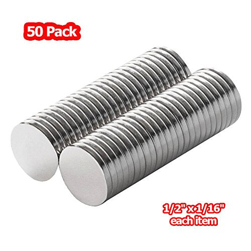 Round Disc Magnets 1/2x1/16 - Multi-Use 12x1.5mm Magnetic Holders Scrapbooking Fastener Circular Disk Magnet N48 (50 Pack)