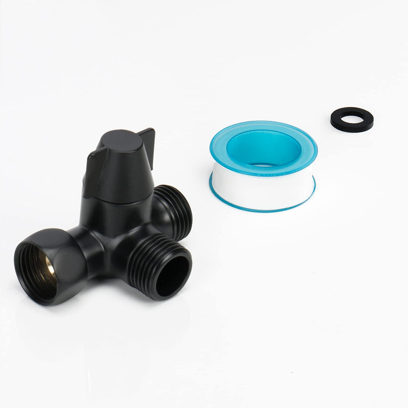 NearMoon Brass G1/2" 3-Way Shower Arm Diverter Valve for Dual Shower Head Combo, Connects Hand Shower and Fixed Spray Head Bathroom Component (Matte Black) Movable Nut Matte Black