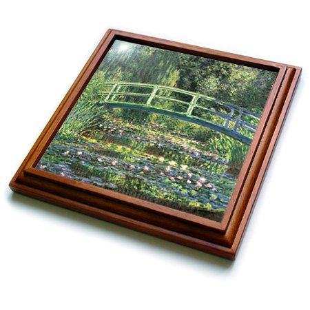 3dRose Water Lilies and Japanese Bridge by Claude Monet 1899 Trivet with Ceramic Tile, 8 by 8", Brown