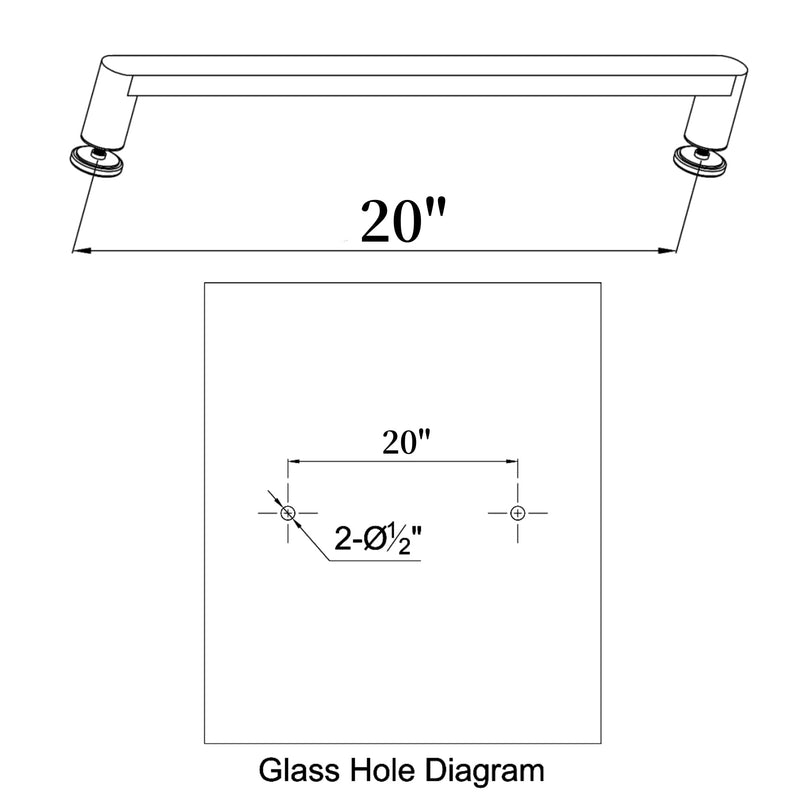Glass Shower Door Handle 20 inches Round Corner Single Side Towel Bar 304 Stainless Steel for 1/4" to 1/2" Thickness Glass - Brushed Gold 20 inch Rectangle Handle