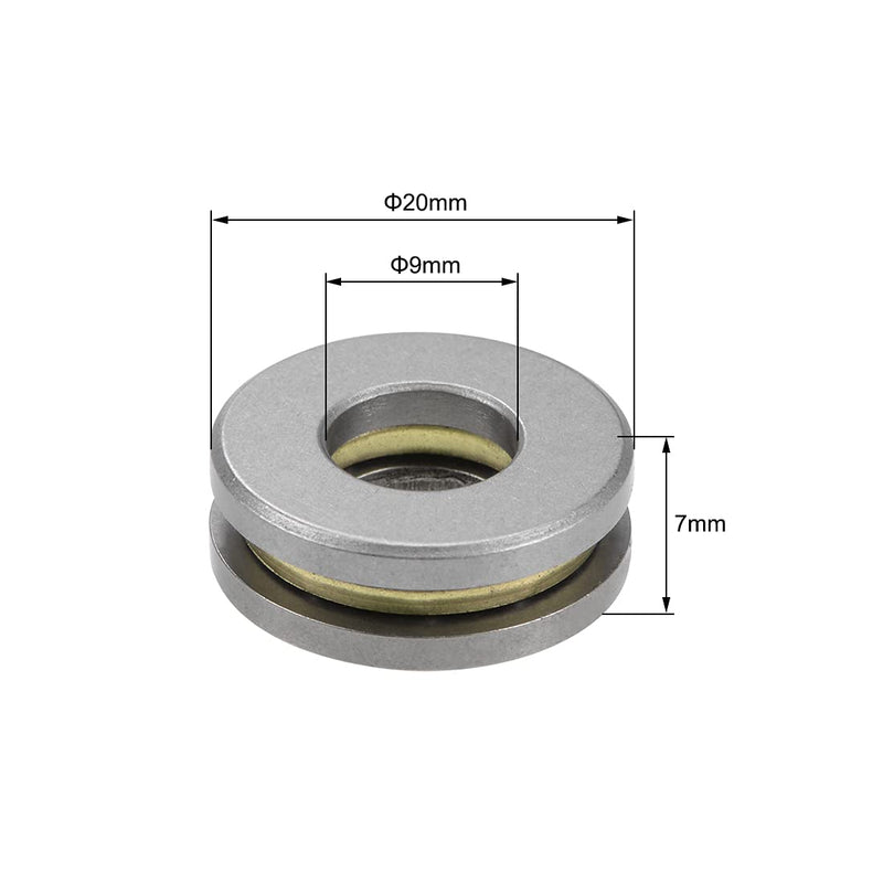 uxcell F9-20M Thrust Ball Bearings 9mm x 20mm x 7mm Chrome Steel Single Direction 2pcs 9mmx20mmx7mm