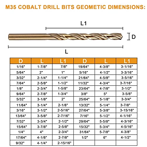 13/64 Inch Cobalt Drill Bit Set, M35 Jobber Length Twist Drill Bits,Suitable for Drilling in Hard Metal, Stainless Steel, Cast Iron,10 Pieces 13/64"(10pcs)