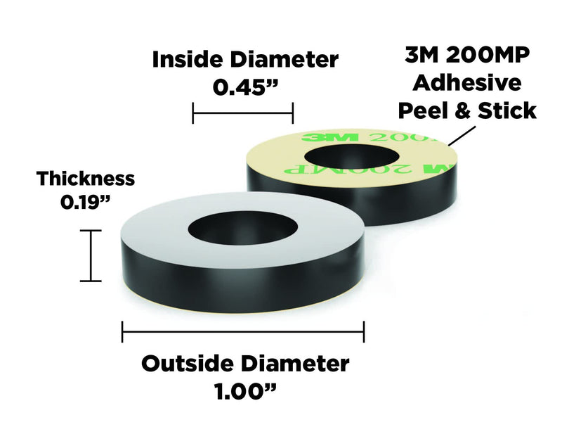 Isolate It: Sorbothane Vibration Isolation Washer 70 Duro with 3M Adhesive (.45" ID - 1" OD - .19" H) - 8 Pack