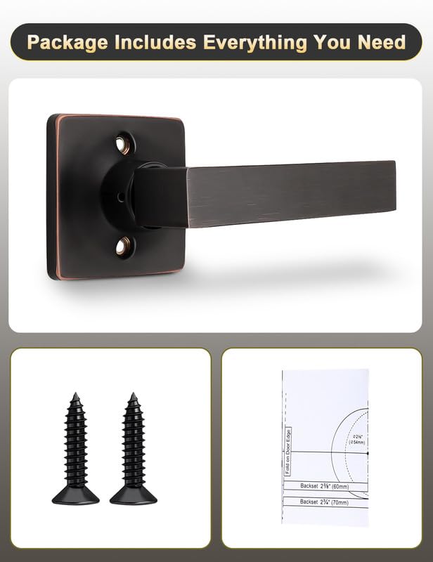 Mengico 6 Pack Square Dummy Door Handle Set,Oil Rubbed Bronze Door Handle for Closets and French Doors,Interior Door Knobs Reversible Right & Left Handed Oil Rubbed Bronze