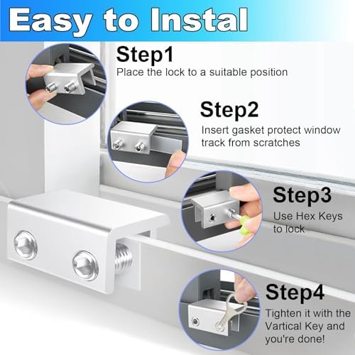 12 Set Sliding Window Locks with Key, Silver-Large, Double Lock, Aluminum, Easy to Install, Security and Safety for Residential and Commercial Buildings 12 Set