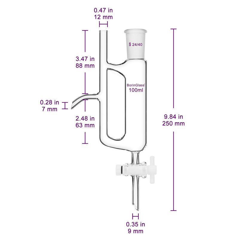 BorinGlass Water Oil Separator with 24/40 Joint, Borosilicate Glass Separation Funnel for Accurate Liquid Separation, 100 ml