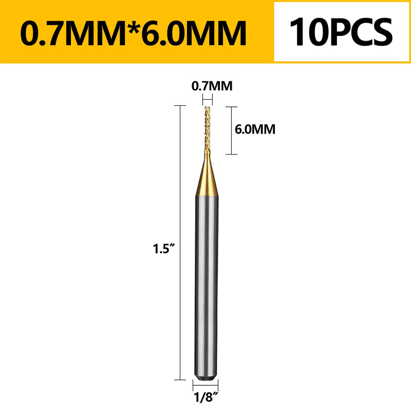 Tools 10Pcs 0.7mm TiN Coating Solid Carbide End Mill Engraving Milling Cutter CNC Router Bits for PCB Machine, 1/8" Shank 1BOX End Mill 0.7 10