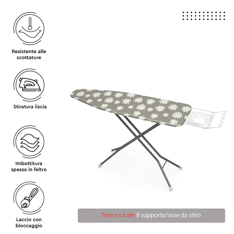 Encasa Ironing Board Covers (15 x 54 inch) Drawstring Tightening with Thick 3 mm Felt Padding, Easy Fit, Scorch Resistant, Printed - Daisy Grey Large - NewNest Australia