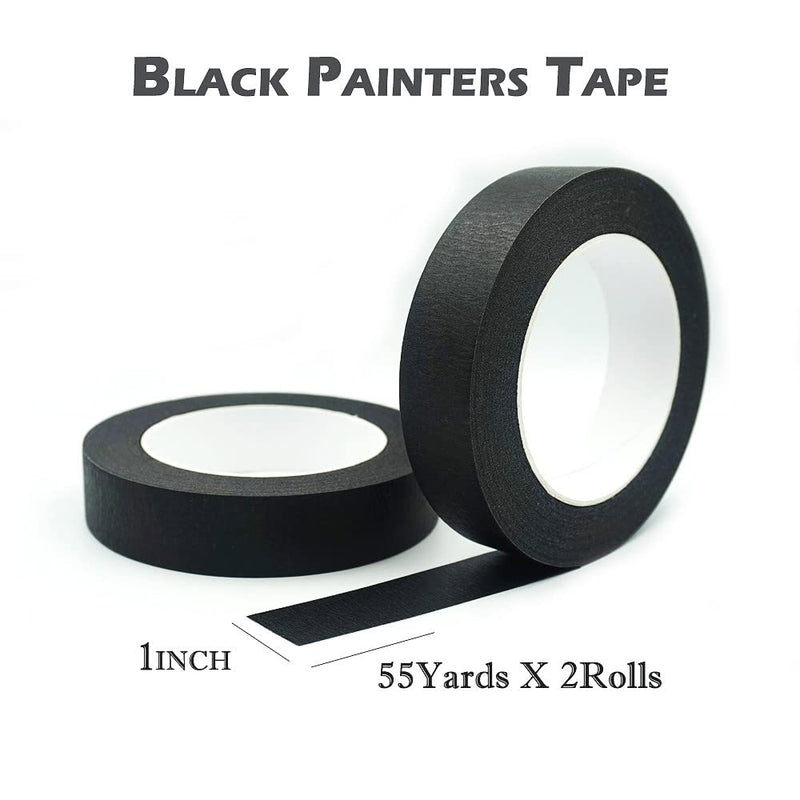 Black Painters Tape 1 inch Wide, Black Masking Tape 1 inch X 55 Yards 2 Rolls, 300FT Total, Black Tape for Arts DIY Crafts Painting Labeling Decoration School Projects Home Office 1 Inch X 55 Yards,2 Rolls