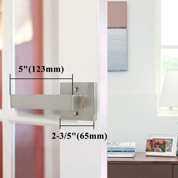 Probrico Satin Nickel Square French Half-Dummy Handles, Non-Turning Stainless Steel Single Dummy Levers, Heavy Duty Closet Balcony Pantry Hardware(Exposed Screws, 3 Pack)