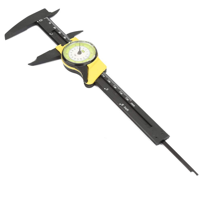 6 Inch Vernier Dial Caliper, 0-150mm Plastic Dial Caliper Vernier Caliper Gauge DIY Tools 0.1mm Read Value Imperial Standard(Yellow (English))