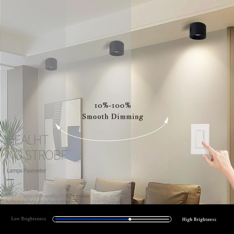 LED Dimmable Ceiling Spot Light Aluminum Matte Black 4.72'' Cylinder Spotlight Indoor Modern Minimalist Focus Ceiling Down Light Fixture for Living Room Hallway Foyer CRI 98 12W 3000K Round-12W-Dimmable