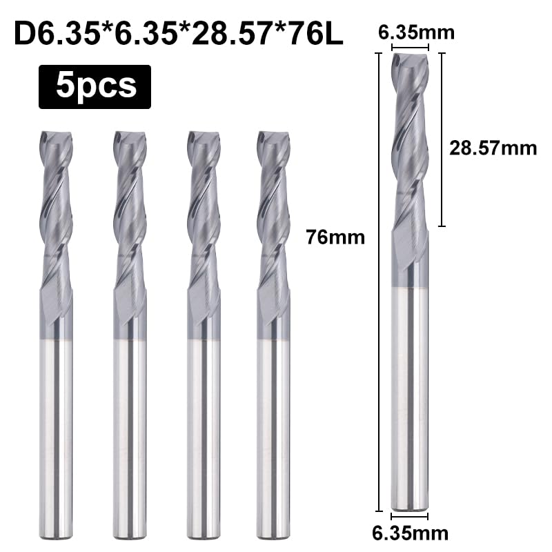 SainSmart Genmitsu 5pcs End Mills CNC Router Bits, 1/4" Shank Tungsten Steel CNC Cutter with 2-Flute Flat Nose, 3” Overall Length, TiAlN Coating, for Aluminum, Metal, Plastic, MDF & Wood, 2FNC05