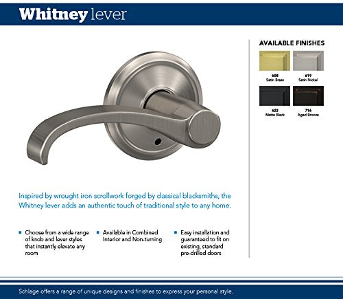 Schlage Custom FC172 WIT 716 COL Whitney Non-Turning Lever with Collins Trim, Aged Bronze Inactive