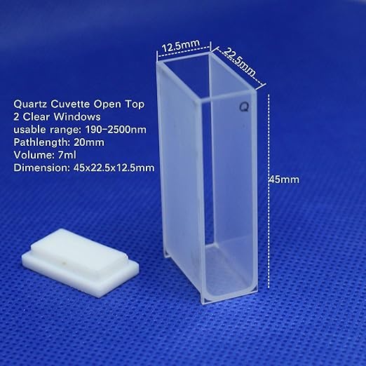 UV Quartz 20mm Cuvette for Spectrophotometer (2pcs) (Pathlength: 20mm; Volume: 7ml; Spectral Range: 190-2500 nm)