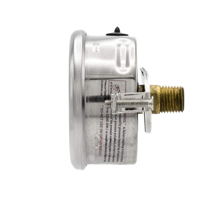 PIC Gauges PRO-203L-254R U-Clamp Panel Mount Glycerin Filled Industrial Pressure Gauge w/ SS Case, Brass Internals, Plastic Lens, 2.5" Dial, 0/5000 psi Range, 1/4" Male NPT