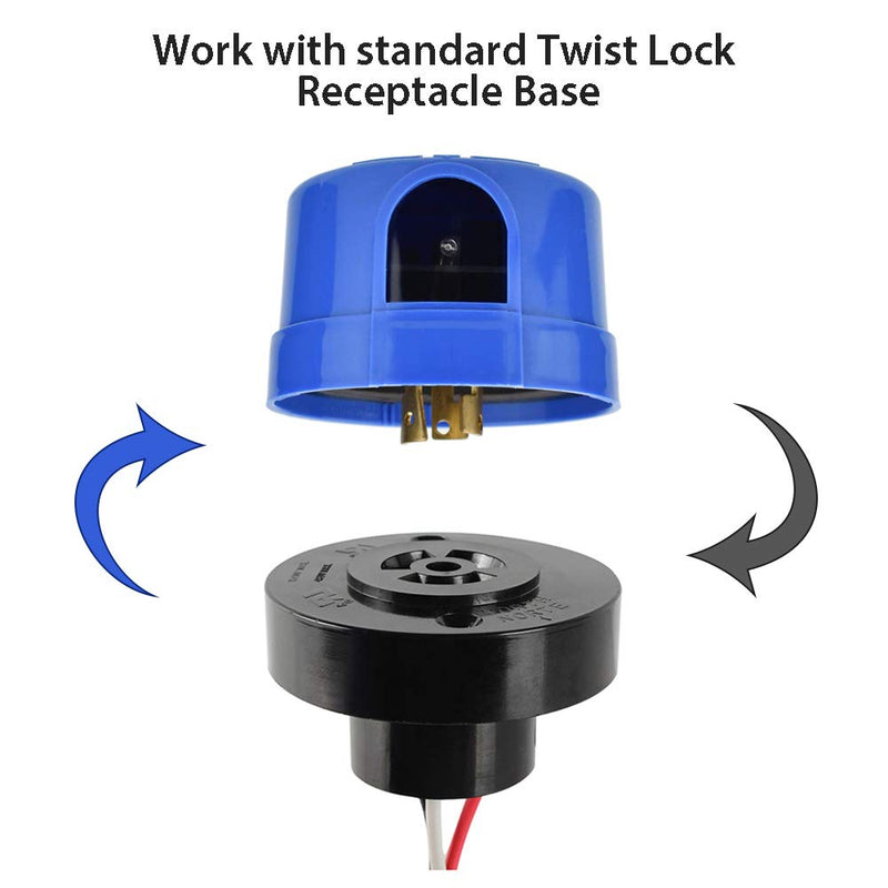 3 Pack Photocell for Outdoor Light,Auto On Off Photo Sensor Switch with Twist Lock,Dusk to Dawn Photoelectric Light Control for LED Street/Barn Light Parking Lot Light Area Light Blue 3 Pack