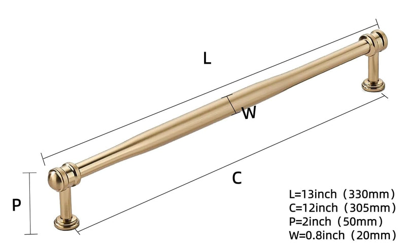 khtumeware 1 Pack 12inch(305mm) Hole Center Appliance Pulls Brushed Brass Cabinet pulls Satin Brass Solid Heavy-Duty Tradition Kitchen Cabinet Handle Cabinet Hardware for Dressing Table