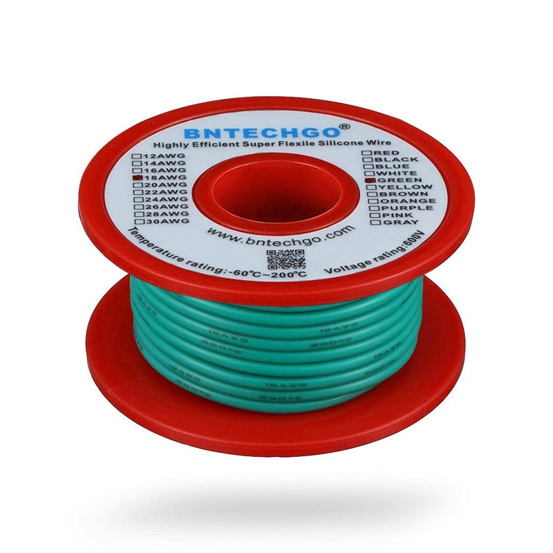 BNTECHGO 18 Gauge Silicone Wire Spool 50 ft Green Flexible 18 AWG Stranded Tinned Copper Wire silicone wire 50ft 18 gauge silicone wire green