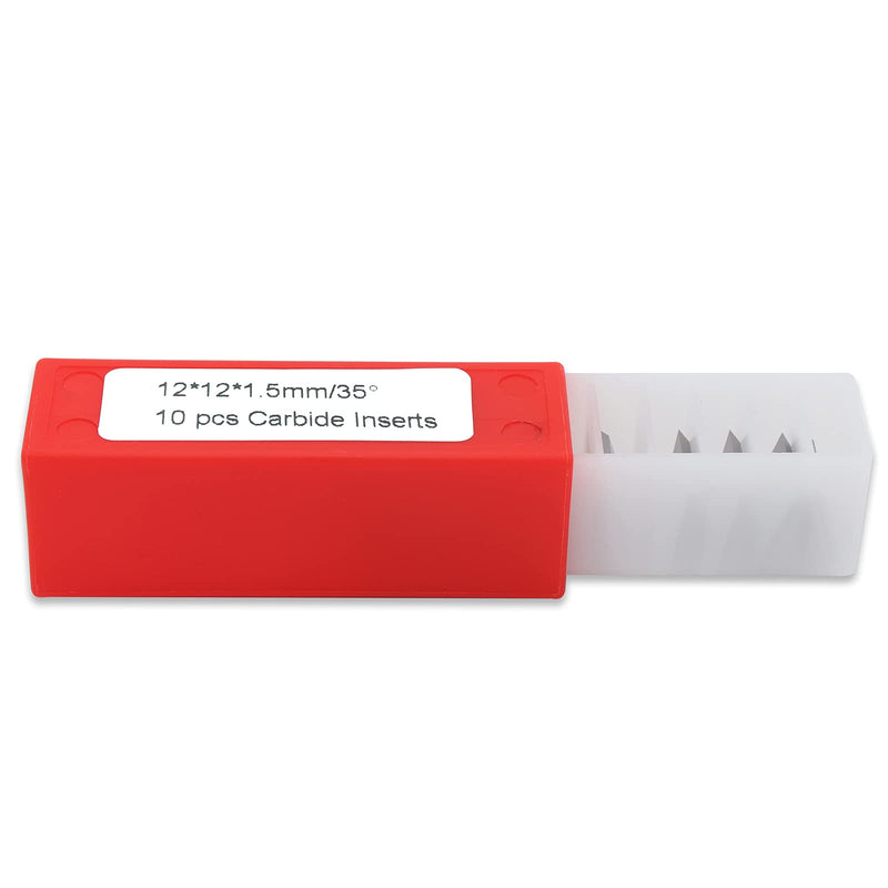 K1215-12mm Square Corners Carbide Inserts 4 Edges (12mm lengthX12mm widthX1.5mm thick-35 Degree Cutting Angle), Pack of 10, Straight-Hole K1215