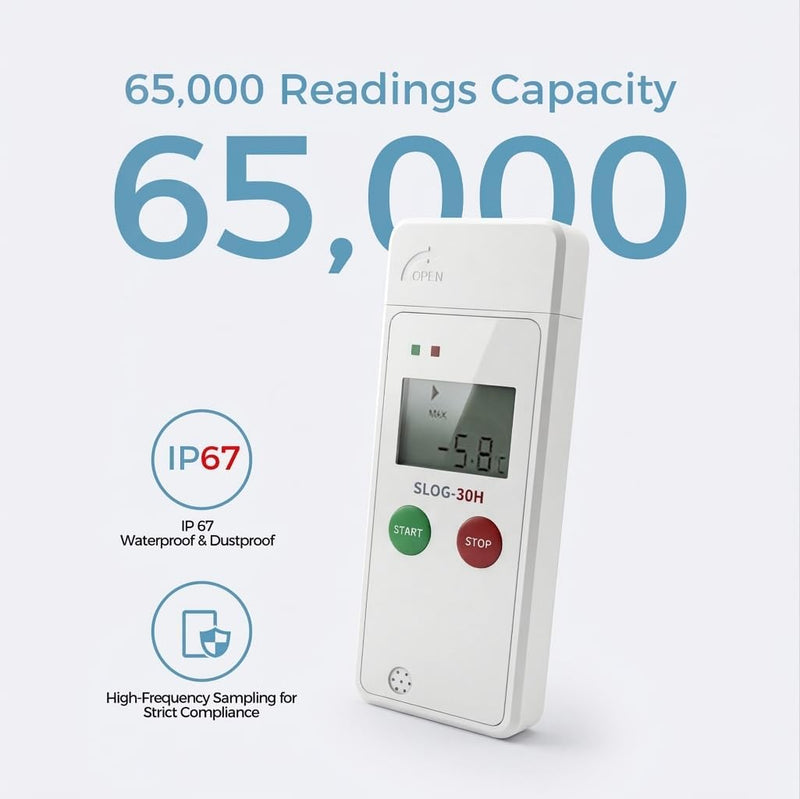 USB Temperature Data Logger,Temperature Recorder with 65000 Points,Auto PDF Report,180days Cold Chain Refrigerator Thermometer