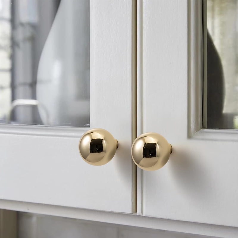 YAGU Modern 10 Pack Polished Brass Kitchen Drawer Knobs Bright Gold Cabinet Pulls Round Solid Dresser Hardware for Cupboard Wardrobe Closet