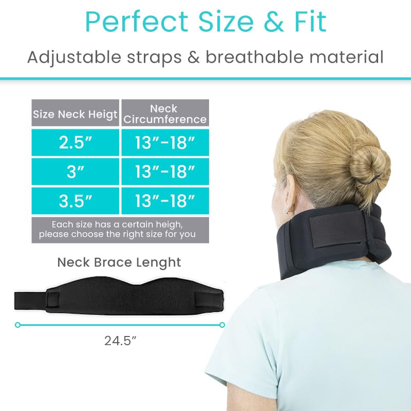 Vive Neck Brace Cervical Collar - Soft Foam for Neck Pain, Sleeping, Support for Women & Men - Universal Size Orthopedic Collar for Stiff & Pinched Nerve - Adjustable Wrap, Chin Contour (2.5") 2.5"