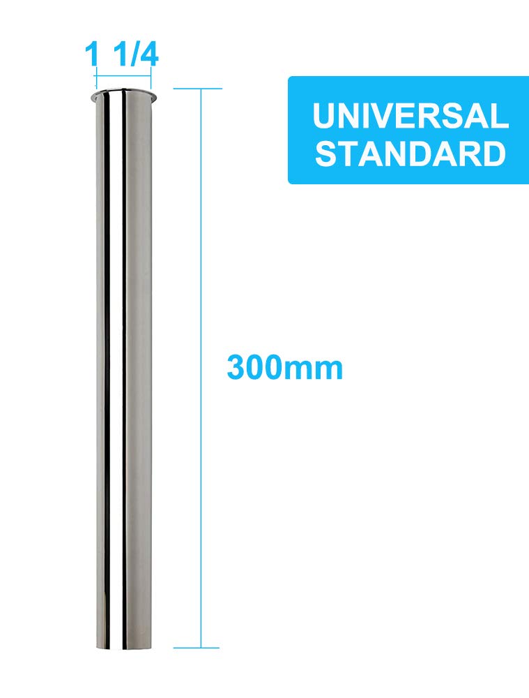 Flanged Sink Tailpiece 1-1/4" OD x 12", Brass Extension Tube for Trap, Inlet Waste Pipe Tubular Drain Connections, Chrome