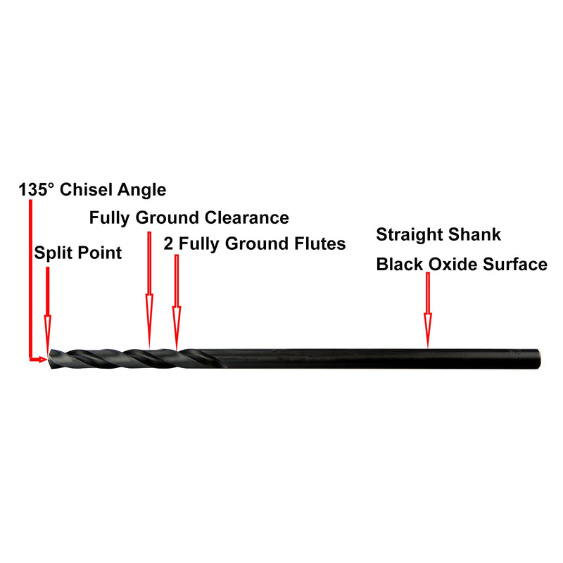 MAXTOOL 9/32"x12" 4pcs Identical Aircraft Extension Drills HSS M2 Extra Long Deep Twist Drill Bits Straight Shank Fully Ground Black; ACF02B12R18P4 4 9/32"x12"