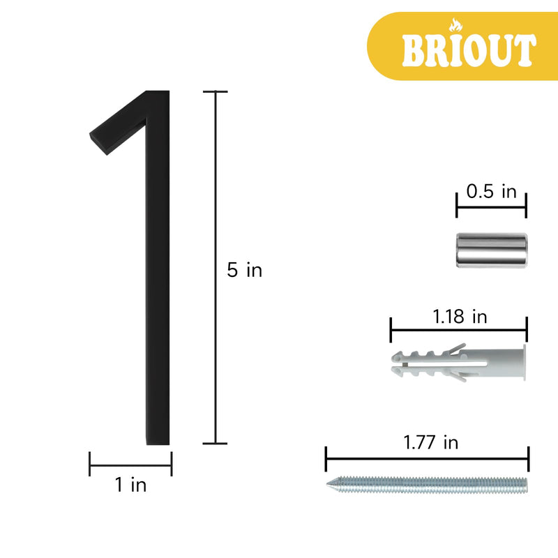 Briout 5" Floating House Numbers for Outside, Metal Modern Address Numbers for House, Zinc Alloy Anti-Rust Home Address Numbers for Door Mailbox, High Gloss Black (1) 5In 1