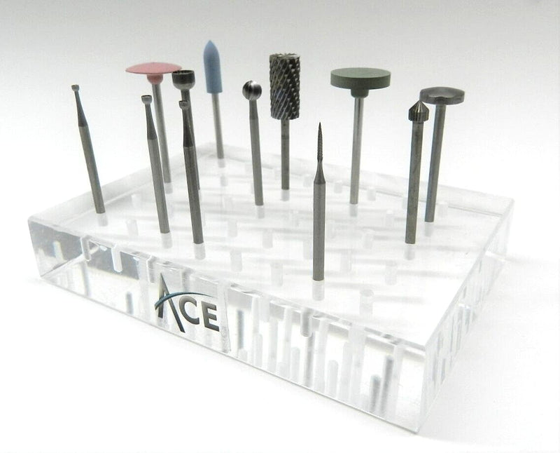 JTS Clear Bur Holder 4-1/4" x 3 Plastic 40 Hole Jewelers for Shanks 3/32" Organizer