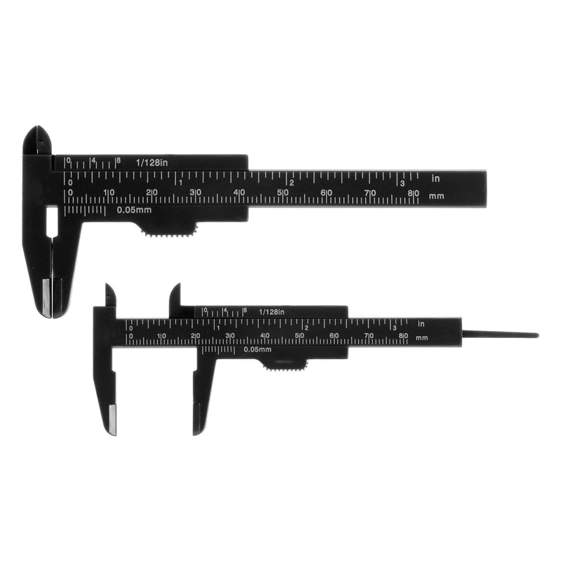 HARFINGTON 10pcs Mini Plastic Vernier Caliper 80mm/3 Inch Double Scale Metric Inch Sliding Gauge Measuring Tool Ruler for Inside Outside Depth Measuring, Black 0-80mm 10