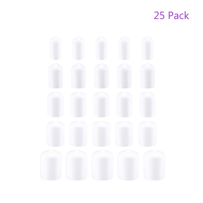 DMiotech 25 Pack 1/4" 3/8" 1/2" 3/4" 7/8" ID White Screw Thread Protectors Rubber End Caps Bolt Covers for Screw Bolt Furniture Pipe