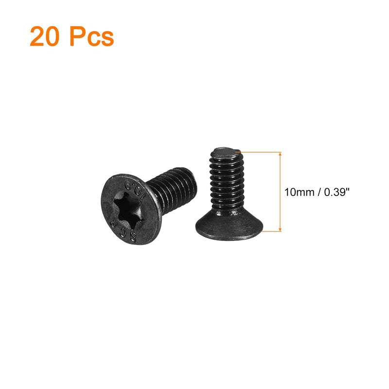 uxcell M4-0.7x10mm Flat Head Torx Anti Theft Machine Screws, 20Pcs 10.9 Grade Alloy Steel, Torx Drive, Countersunk Head, Full Thread, Black Oxide Finish 20