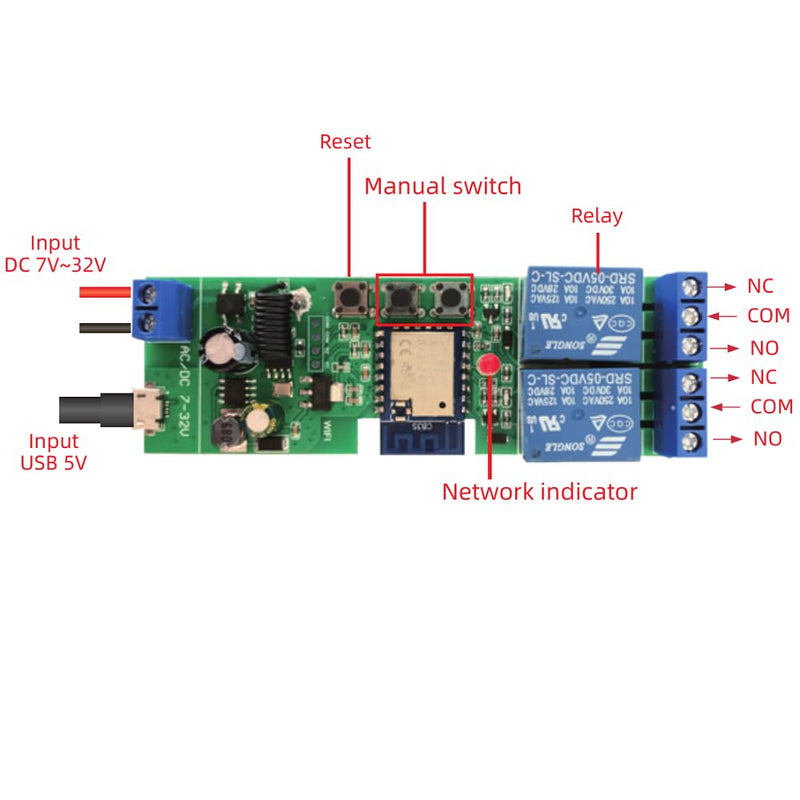 2CH WiFi RF Wireless Switch Relay,Inching Self-Locking Interlock Mode,Compatible with Alexa Goolge Home (Smart Life app WiFi RF Bluetooth Relay)