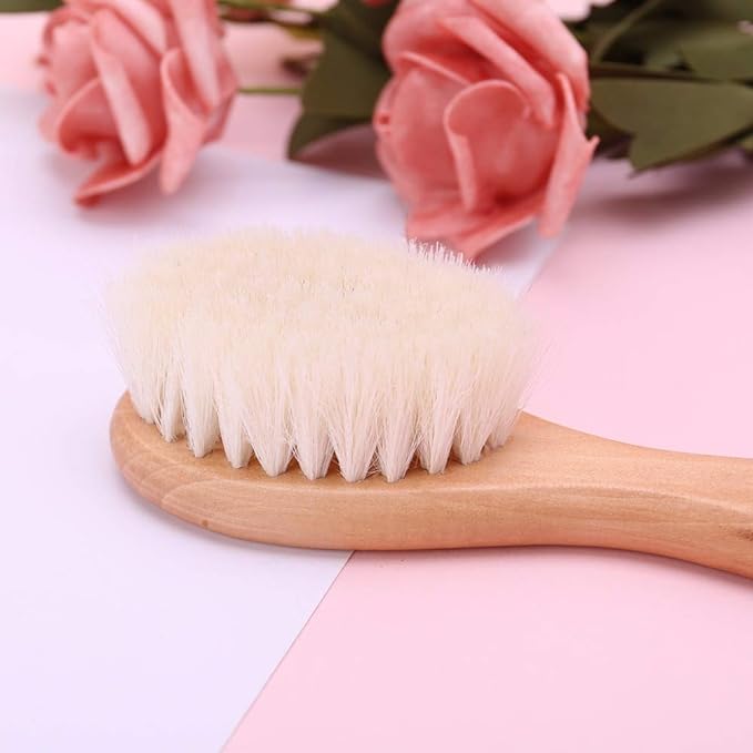 Kingsie Baby Hair Brush, Comb, Set of 2, Natural Wood, Goat Wool, Brush, Comb, Newborn, Baby Hair Care, Baby Shower, Gift - NewNest Australia