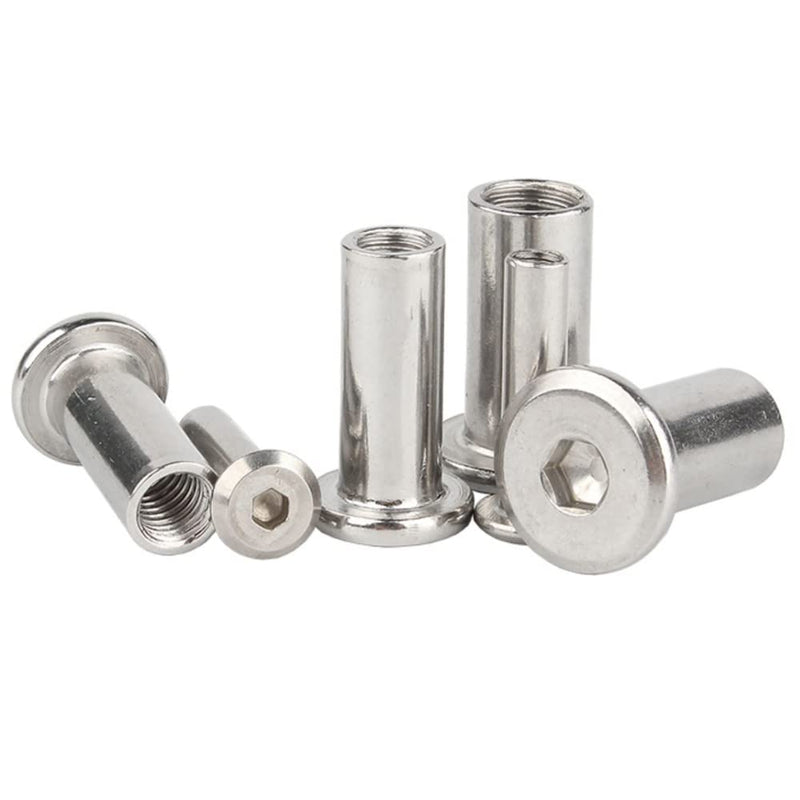 5 Pcs M6 x 10mm Hex Socket Screw Rivet Insert Nut 304 Stainless Steel Flat Head Barrel Nuts Internal Thread Cylindrical Nut Rivnut Locking Screws or Bolts Silver M6x10mm