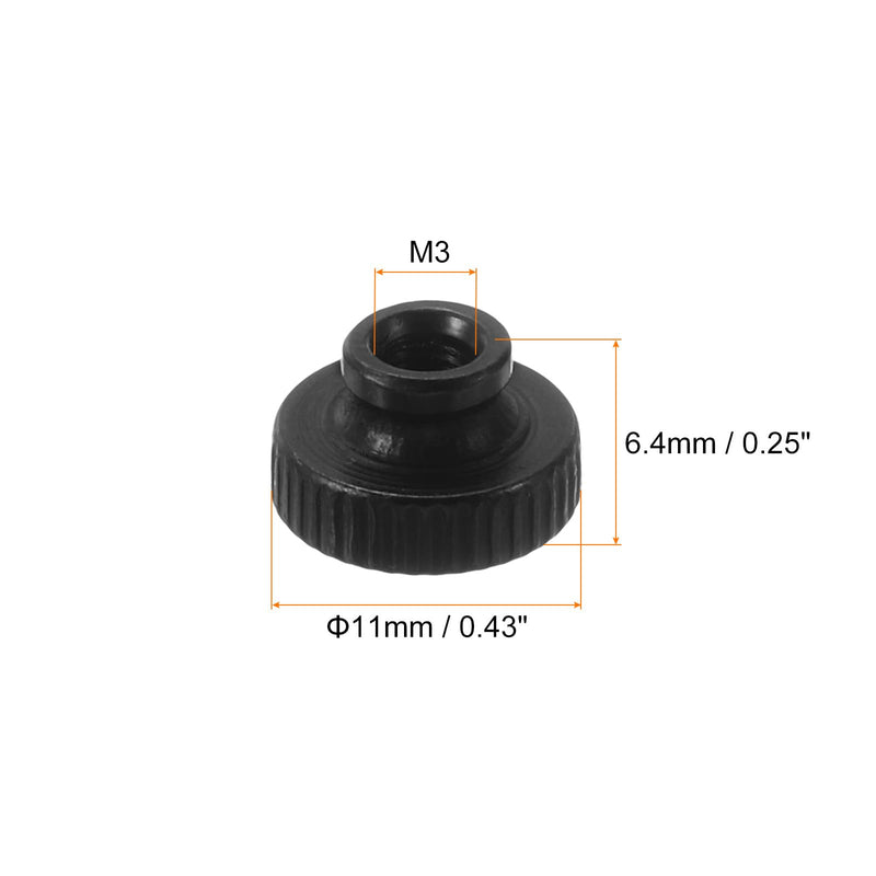 uxcell Knurled Thumb Nuts, 12Pcs M3 Carbon Steel Nut High Head Through Hole for 3D Printer Part, Black 12